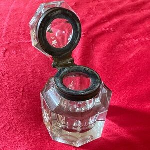 Elegant Clear Glass Inkwell with Metal Lid